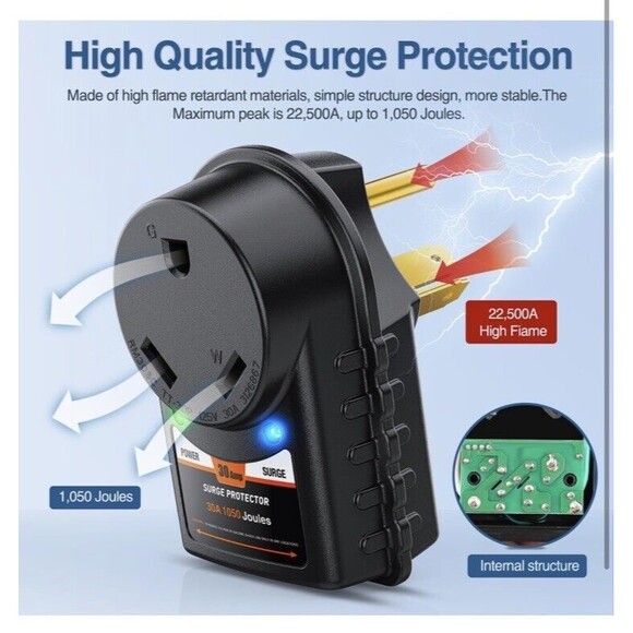 125V 30 Amp Surge Protector For Rv Led Camper Trailer Wiring Plug - Picture 2 of 5